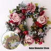 Fleurs décoratives Simulation pivoine couronne rotin guirlande ronde décoration fleur artificielle fausse porte tenture murale ornement