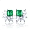 Stud Simple Female Crystal Jewelry Charm Sier Earrings Luxury Square Zirconia Wedding For Women Drop Delivery Dhnmi