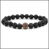 Charm Armbänder Schwarze Perlen Natursteine Kugel Lavastein Männer Armband Drop Lieferung Schmuck Dhw6T