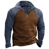 Men's Hoodies Patchwork Fashion Mens Sweatshirt Casual Loose Long Sleeve Zip- Stand Collar Pullovers 2023 Spring Leisure Men Hoodie