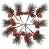 Decorazioni natalizie Scelte di pino Bacca Steli artificiali Rami Agrifoglio Pick Pigna finta Stelo dell'albero Coni Reddiy Bacche Wreathdecor