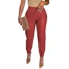 Kvinnors byxor S Springsummer Solid Color DrawString Ecoleather med Pocket Pu Leather Casual Fashion Leggings 230112