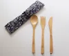 Bamboo Cutlery Set Spoon Fork Knife Tableware Set with Cloth Bag Eco-Friendly Portable Utensil Tableware Set Wholesale