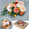 Flores decorativas combinar artificial rosas laranja queimadas com caixa de caule para o conjunto de peças centrais de buquê de noiva de casamento diy