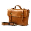 BRECTUCASES JOYIR äkta läder Men portfölj tvärsnitt Man Business Bag Vintage Pure Color Large Capacity Casual Väskor Man