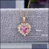 Pendanthalsband Lucky Pink Zircon Peach Heart Necklace For Women Engagement Wedding Gold Jubileum Presentkrage de Mujerpendant D DH6X1