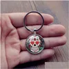 Key Rings Skeleton Time Gem Cabochon Chain Punk Style Weird Skl Pattern Ring Individuality Drop Delivery Jewelry Dhecv