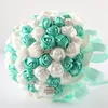 Decorative Flowers Green And White Wedding Bouquets Hand Made Flower Rhinestone Bridesmaid Crystal Bridal Bouquet De Mariage