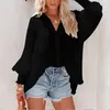 Bluzki damskie Koszulka damska luźna długie rękaw zwykłe damskie bluzka pojedyncza piersi Turn kołnierz 2023 Wiosenny jesienna moda moda kobieta
