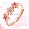 Band Rings Selling Accessories Clover Ring Rose Gold Plated Blooming Plum Europe And America Flower Womens Drop Delivery Jewelry Dhcvk