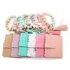 Party Favor Pu Leather Armband Wallet Keychain Tassels Bangle Key Ring Holder Card Bag Sile Beaded Wristlet Keychains Drop Delivery DHDFC