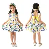 Flickaklänningar mode flickor ärmlös klänning barn trycker bälte skater fest ålder 1-7 sommar barnkläder med söt bågband