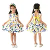 Robes de fille Mode Filles Robe sans manches Enfants Impression Ceinture Patineuse Fête Âge 1-7 Été Vêtements Pour Enfants Avec Ruban Arc Mignon