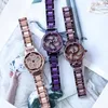 Wristwatches Crystals Flowers Spinning Watches For Women GOOD LUCK Gifts Romantic Floral Wrist Watch Full Steel Bracelets Clocks Waterproof