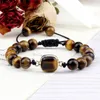 Pulsera ajustable de cuentas de piedra de 8mm para hombre y mujer, brazalete tejido con abalorio geométrico de ojo de tigre Natural, regalo para Amiga, joyería