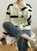 Women's Knits Korobov Contrasting Colors Stripe Knitted Cardigan Sweet Lazy Sweater Autumn Warm Simple Korean Fashion Sueters De Mujer