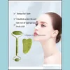 Arts And Crafts 2In1 Set Green Natural Jade Roller Guasha Gua Sha Scraper Tools Stone Face Masr For Neck Back Skin Care Lifting Drop Ot2Mu