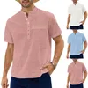 Herren Freizeithemden Herren Sommer Einfarbige Bluse Kurzarm V-Ausschnitt Hemd Tops Lose T-Shirt Farbe Street Wear Camisetas
