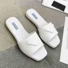 2022 Women Slippers Square Toe Sandals Fashion Beach Flip Flops Genuine Leather Slides Summer Flat Sandal Party Wedding Slipper x9e3#