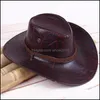 Wide Brim Hats Large Leather Cowboy Hat Flat Top Mens Leaves Printed Felt Bucket Man For Men Women Fedora Owing 20211231 T2 Drop Del Dh6Ab