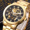 Armbanduhren Herren Skelettuhren Luxus Gold Mechanische Uhr Edelstahlband Automatik Arloji Pria Relojes