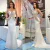 Fashion White Mermaid Evening Dresses Sexy Illusion Sequined Lace Prom Dress Sweetheart Formal Party Gowns