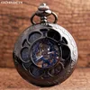 Pocket Watches Bronze Mechanical Hand Wind Roman Numeral Dial Skeleton Flip Watch Men Clock With Fob Chain Gift Box