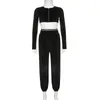 Active Set Women 2 Piece Velvet Tracksuit Set Lång ärm Huva med Zip Up Crop Top DrawString Elastic High midja Löst byxor Träningsutrustning