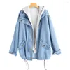 Women's Jackets Women Button Up Ladies Denim Jacket Hooded Two Piece Female Jeans Plus Size Korean Casual Loose Outerwear Harajuku