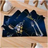 Mats Pads Table Christmas Kitchen Placemat Colored Balls Snowflakes Decorative Waterproof Drink Blue Linen Western Drop Delivery H Dh8Xj