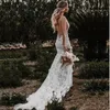 Boho brudklänning 3d blommor applikationer sjöjungfru bröllopsklänningar spaghettirem rygglösa vestidos de novia country brudklänningar bär
