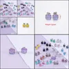 Stud Designer Square Resin Druzy Drusy Earrings Stainless Steel Handmade Studs For Women Jewelry Drop Delivery Dhh5I