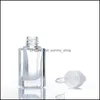 Dropper Bottles Clear Square Glass Bottle Essential Oil Per 15Ml With White/Black/Gold/Sier Cap Drop Delivery Office School Business Otqis