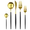 Flatware Sets 30Pcs Mirror Black Gold Cutlery Set Dessert Fork TeaSpoon 304 Stainless Stee Dinnerware Kitchen Tableware