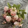 Decorative Flowers Hand Bouquet Fabric Flower Arrangement 5 Fork Camellia Simulation Small Silk