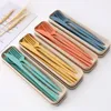 Dinnerware Sets 4PCS/Set Cutlery Spoon Fork Chopsticks With Box Students Portable Tableware Travel Lunch Accessories