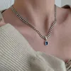 Anhänger Halsketten Exquisite Intarsien Blau Zirkon Halskette Weibliche Nische Design Schwerindustrie Einfache Dicke Kette Glück Schlüsselbein