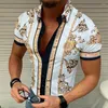 Mäns avslappnade skjortor Summer Fashion Men's 3D Leopard Print Shirt Lapel Single-Breasted Beach Party Dance kortärmad för män