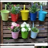 Planters Pots 7 Colors Flower Hanging Garden Pot Balcony Metal Bucket Flowers Holders Detachable Hook Rrd12071 Drop Delivery Home Otjca