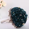 Decorative Flowers Dark Blue Wedding Bridal Bouquet With Diamond Rhinestone Crystal For Decoration