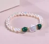 Filo barocco piccola perla 5-6 mm malachite 7-8 mm Bracciale con cordino elastico da donna semplice e alla moda