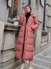 Женский вниз Parkas Super Long Hotte Hover Женщины ржавая красная съемная съемная капюшона