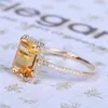 Cluster Rings Fashion Yellow Crystal Citrine Gemstones Diamonds For Women White Gold Silver Color Wedding Jewelry Bague Bijoux Gif227G