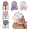 Cappelli 2023 Cute Born Baby Girl Comodo nastro in grosgrain Bowknot Cap Infant Beanie Hat Berretti a righe a maglia Toddler