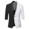 Men's Suits & Blazers 2023 Spring Summer Korean Splice Five-point Sleeves Suit Nine Points Pants Striped Hair Stylist Blazer