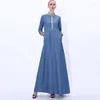 Ethnic Clothing 2023 Fashion Dorilling Denim Kaftan Abaya Dubai Muslim Dress Women Caftan Robe Maxi Gown Turkish Islamic A1392