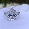 Hochzeitsringe Statement Versprechen Ring Birne Schnitt 8ct CZ Silber Farbverlobungsband für Frauen Party Schmuck Schmuck