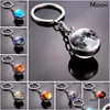 Anneaux cl￩s Syst￨me solaire sp￩cial Planet Course Galaxy NEBA Space Keychain Moon Earth Sun Mars Double Glass Ball Chain Ball Gifts Drop Dhog1