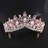 Bröllopshår smycken barock rosguldrosa crystal brud tiara krona med kamtävling prom slöja pannband tillbehör 230112