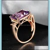 Anneaux de bande Big Amethyst Gemstone Ring Hollowedout Sier Exagéré Main Bijoux Pour Femmes Cristaux Drop Delivery Dhlst